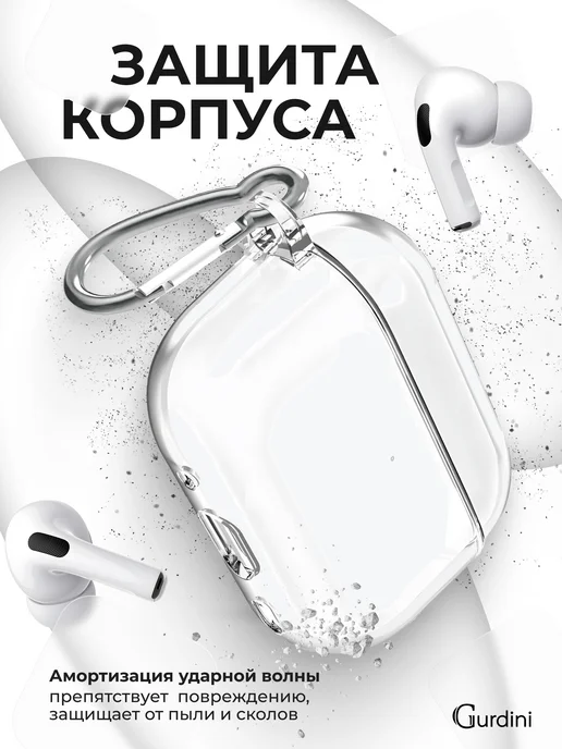 Gurdini Чехол для наушников Аirpods pro прозрачный с брелком, прозрачный, фото 4