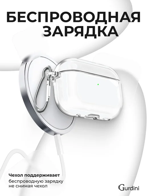 Gurdini Чехол для наушников Аirpods pro прозрачный с брелком, прозрачный, фото 5