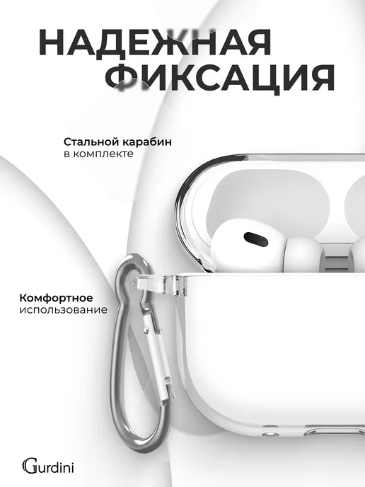 Gurdini Чехол для наушников Аirpods pro прозрачный с брелком, прозрачный, фото 6