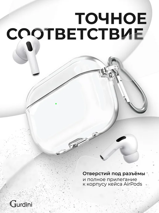 Gurdini Чехол для наушников Аirpods pro прозрачный с брелком, прозрачный, фото 7