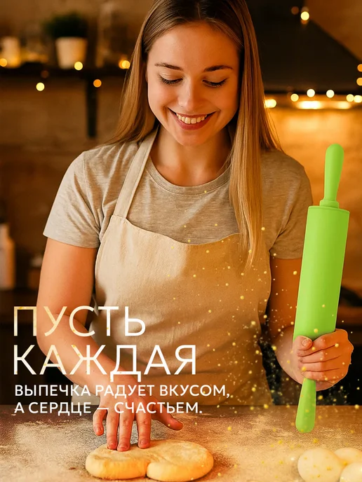 Скалка для теста и глины, силиконовая, 30 см, зеленый, фото 3