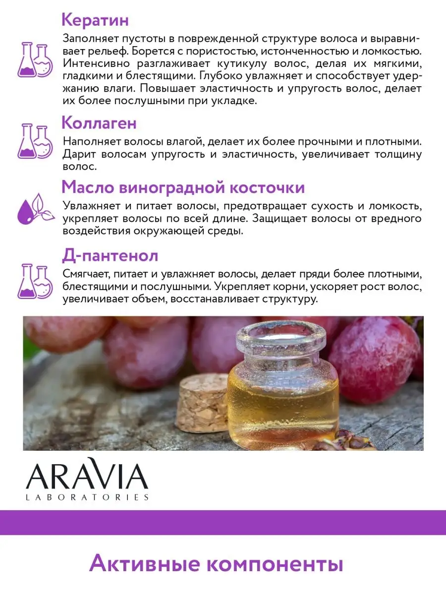 Маска-керапластик интенсивный уход с кератином, 200 мл ARAVIA Laboratories  131564836 купить за 339 ₽ в интернет-магазине Wildberries