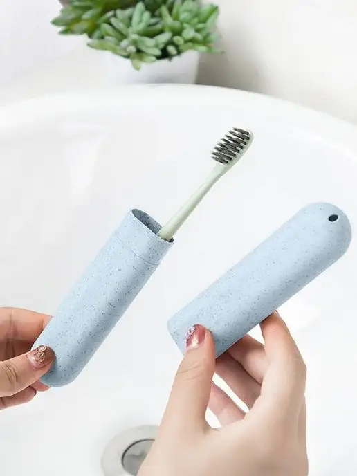 Бородатый Кот Футляр ECO для зубной щетки из пшеничной соломы голубой, голубой, фото 4