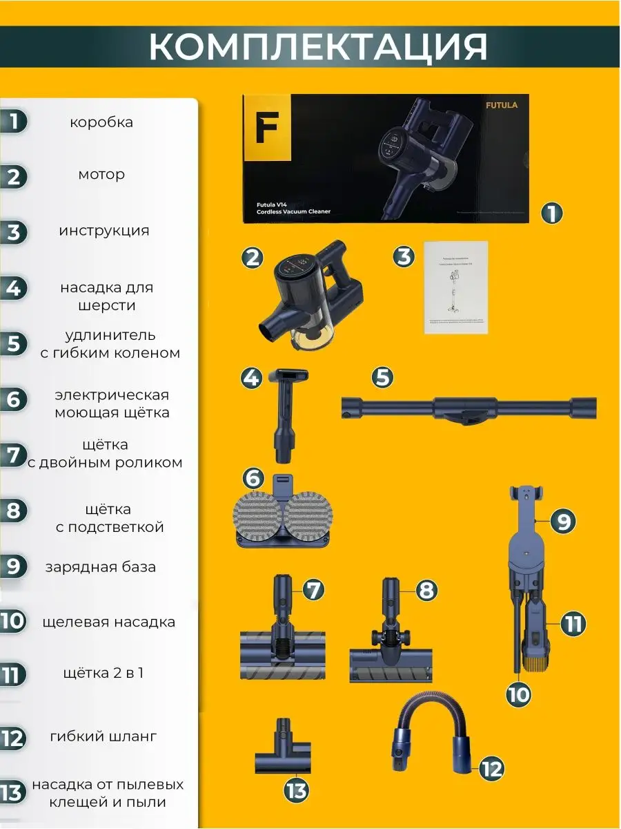 Беспроводной вертикальный пылесос для дома Futula V14 FUTULA 131633908  купить за 14 726 ₽ в интернет-магазине Wildberries