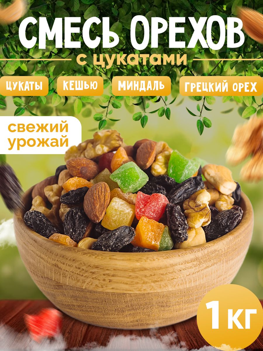 Ореховая смесь жареная 1 кг с цукатами и изюмом Nuts4U 131807242 купить за  719 ₽ в интернет-магазине Wildberries