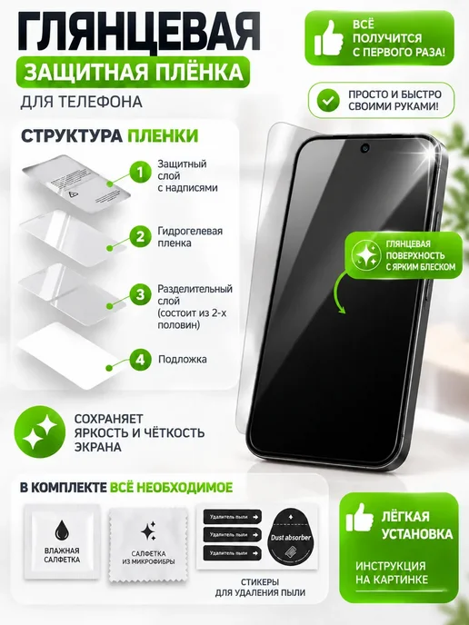 PROGLASSNANO Iphone 14 гидрогелевая глянцевая пленка, вариант, фото 7