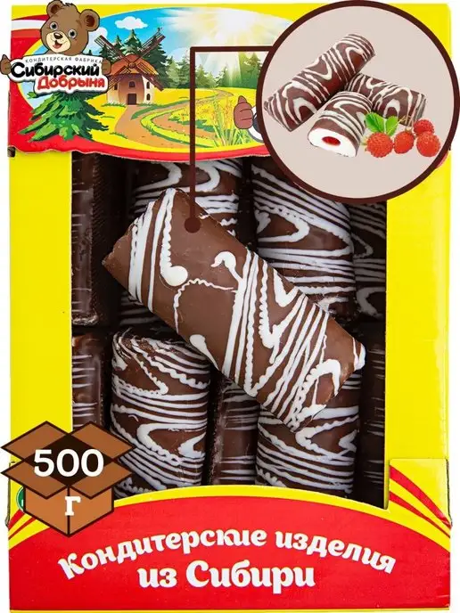 Сибирский Добрыня Зефир со вкусом земляники в темной глазури 500 гр, 500 г