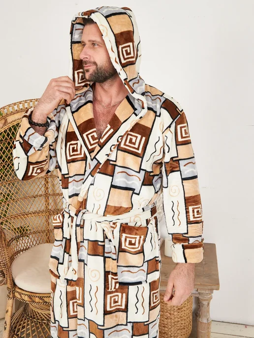 Wakas Textile Халат махровый домашний с капюшоном, голубой