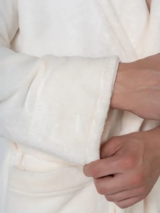 Wakas Textile Махровый домашний халат теплый с капюшоном для бани, белый, фото 5