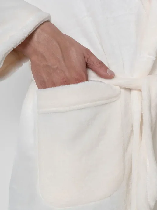 Wakas Textile Махровый домашний халат теплый с капюшоном для бани, белый, фото 6