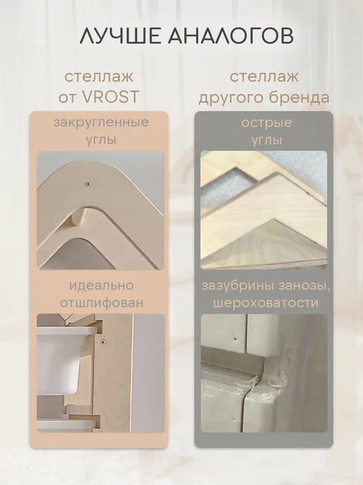 VROST Стеллаж деревянный напольный для игрушек домик, бежевый, фото 5