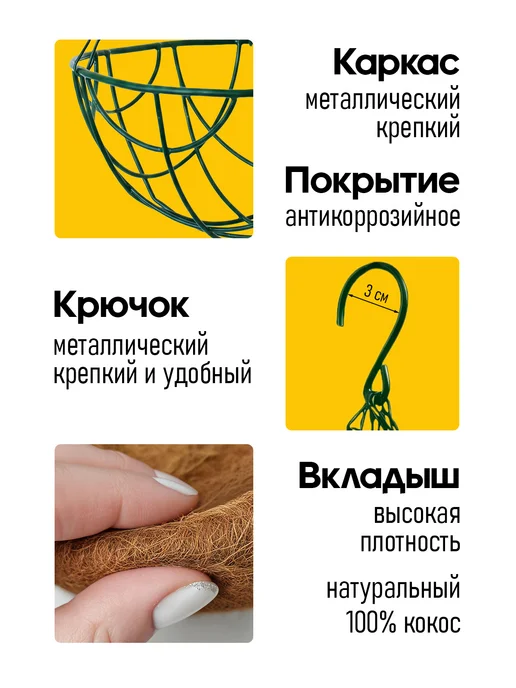 Garden Show Кашпо металлическое с вкладышем из коковиты Сфера, 25см, зеленый, фото 2