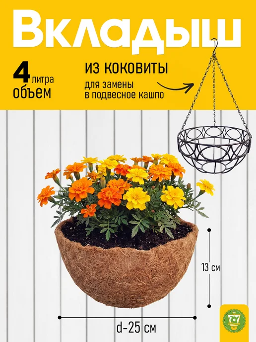 Garden Show Вкладыш из коковиты в кашпо подвесное, Сфера, d25 см, черный