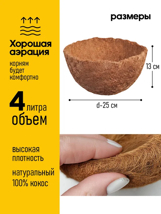 Garden Show Вкладыш из коковиты в кашпо подвесное, Сфера, d25 см, черный, фото 2