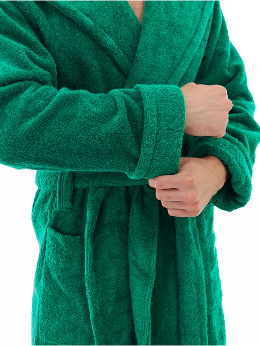Terry Cotton Халат махровый банный с капюшоном, хлопок, зеленый, фото 4