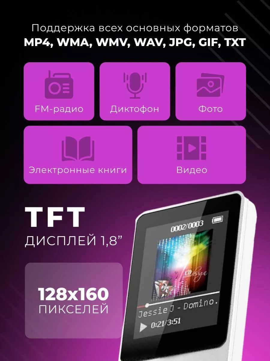 MP3-плеер ZY c 1,8-дюймовым экраном, слотом для TF-карты TOPIFY 132500937  купить за 1 012 ₽ в интернет-магазине Wildberries