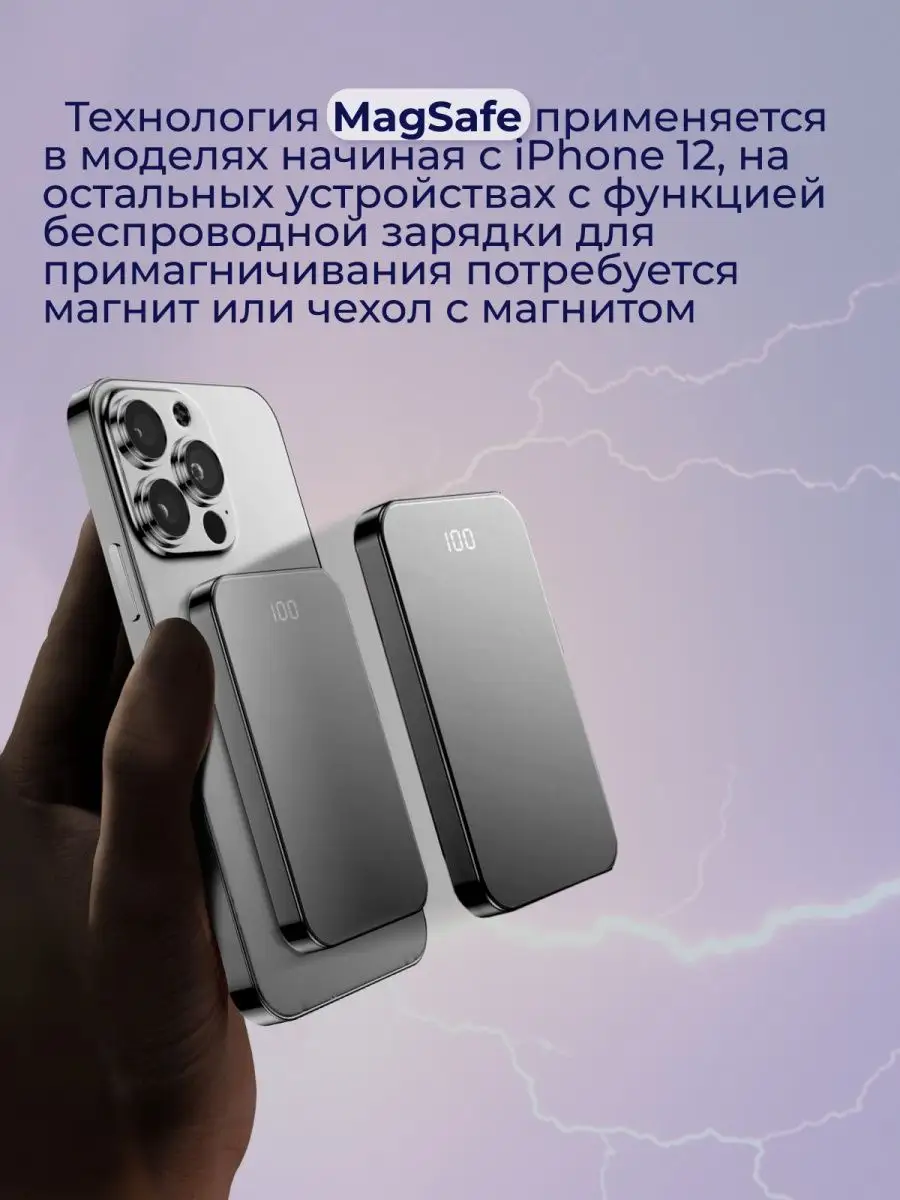 Беспроводной внешний аккумулятор с MagSafe для iPhone Recamlux 132512310  купить за 1 241 ₽ в интернет-магазине Wildberries