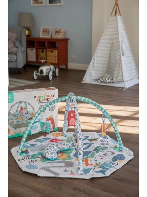 Minigo Развивающий коврик для новорожденных с дугами, белый, фото 3