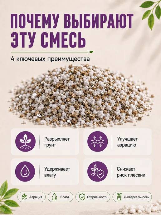 Рецепты дедушки Никиты Вермикулит и перлит смесь для растений 1 литр, вариант, фото 4