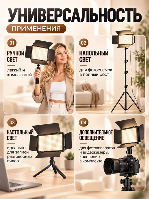 Foto-lampa Видеосвет U600 с 2-мя штативами, для фото и видеосъемки, черный, фото 7