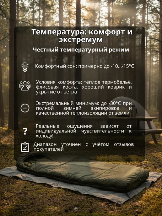 Эверена Спальный мешок зимний -30°C флис широкий армейский, зеленый, фото 3