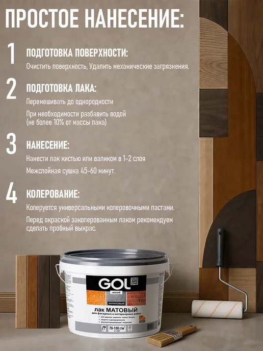 GOL Лак акриловый Матовый 0,9кг, 900 г, фото 8
