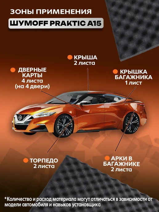 Шумофф Шумоизоляция автомобиля самоклеящаяся Практик А15, 4л, 4 л, фото 4