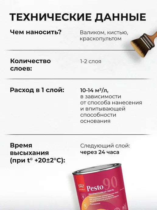 TIKKURILA PESTO 90 эмаль экстрастойкая алкидная, высокоглянцевая 0,9л, 0,9 л, фото 5