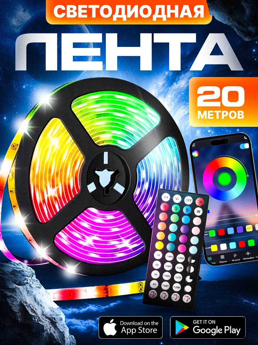 Светодиодная лента RGB LED с пультом 20 метров LED STRIP LIGHT 132902996  купить за 920 ₽ в интернет-магазине Wildberries