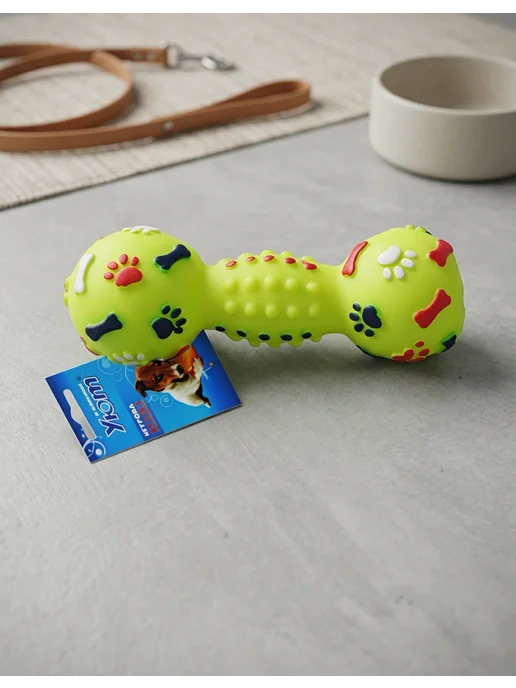 УЮТ Игрушка для собак гантель с косточками, винил, 14х6 см, 14x6 см