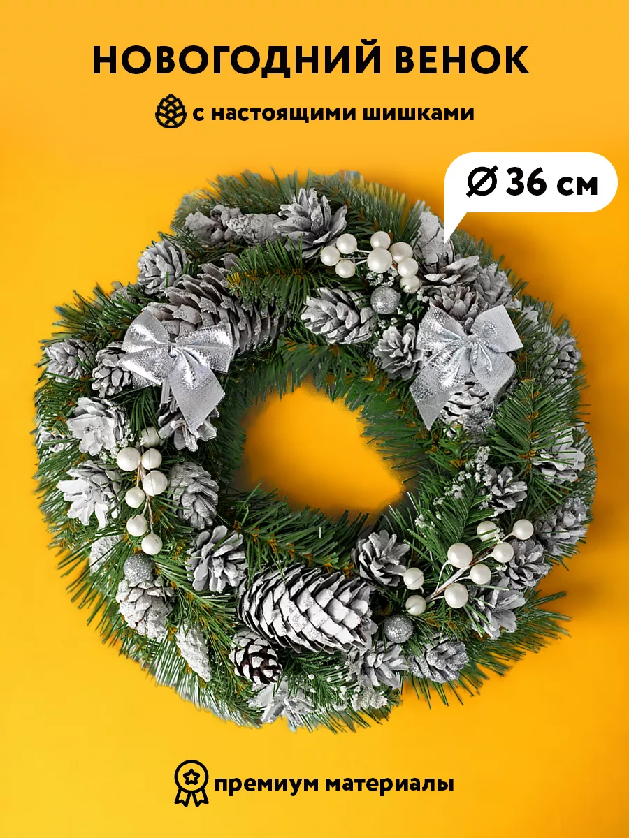Венок новогодний на дверь и камин, 36 см