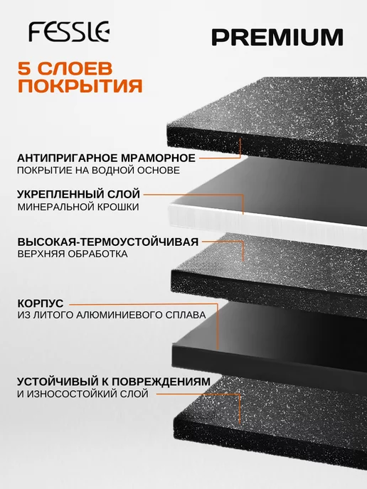 Fessle Сковорода с крышкой для индукционной плиты,24 см, черный, фото 2