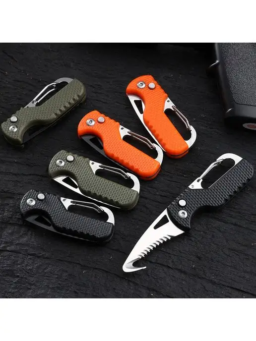 KOI-FISH Портативный складной нож брелок, стропорез, черный, фото 7
