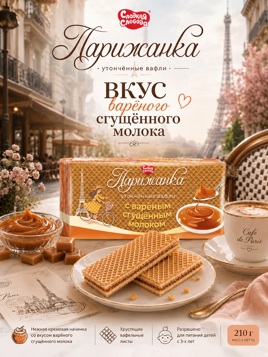 Вафли Парижанка с вареным сгущенным молоком 210 гр