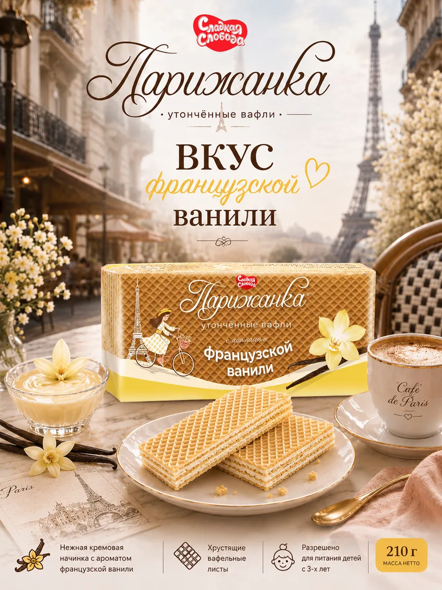 Вафли Парижанка с ароматом французской ванили 210г