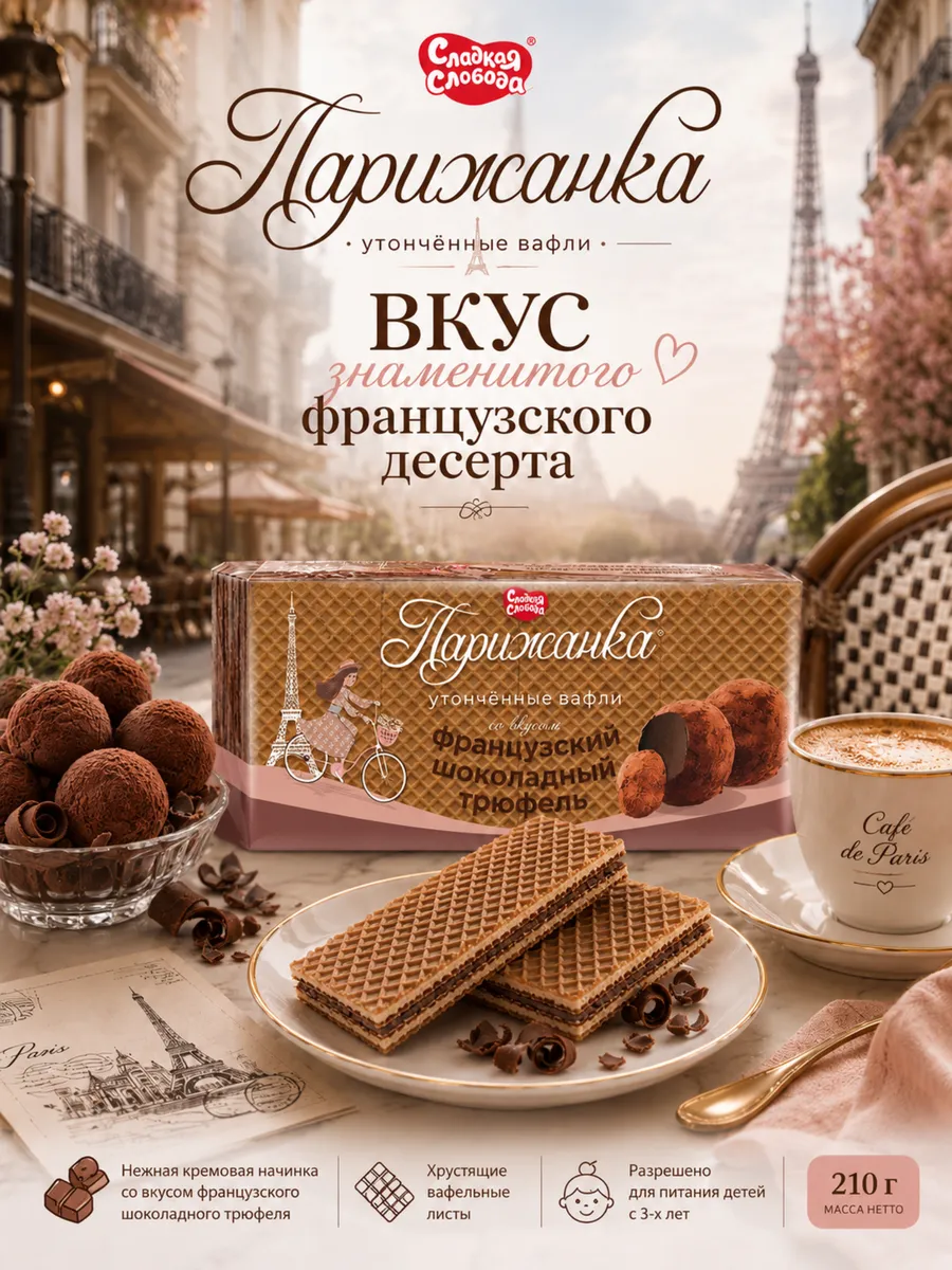 Вафли Парижанка Французский шоколадный трюфель 210г