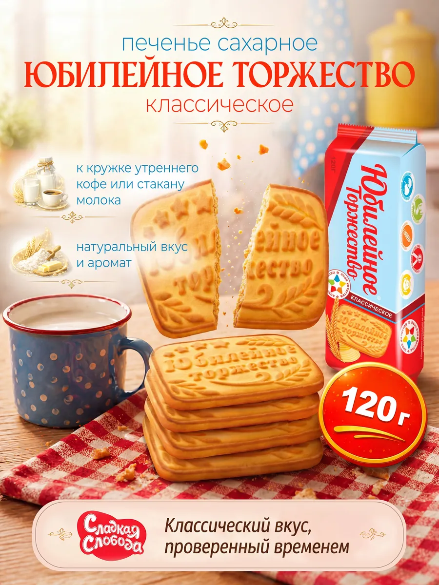 Печенье сахарное Юбилейное Торжество Классическое 120 гр