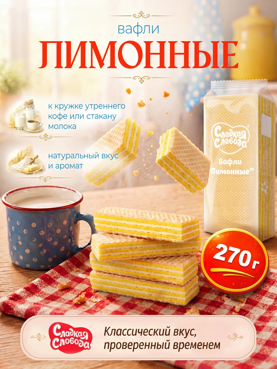 Вафли Лимонные с начинкой лимона 270 гр