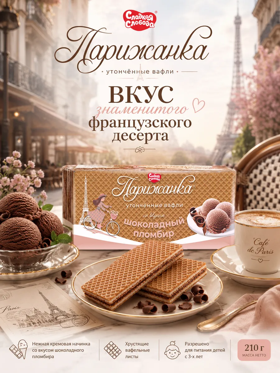 Вафли для детского питания Парижанка Шоколадный Пломбир 210г