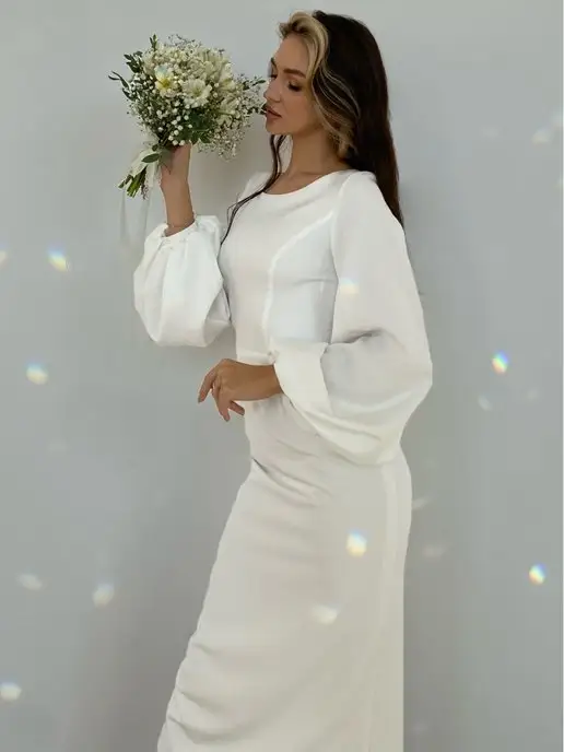 OZEROVA Wedding Dress Свадебное платье белое с рукавами, белый, фото 3