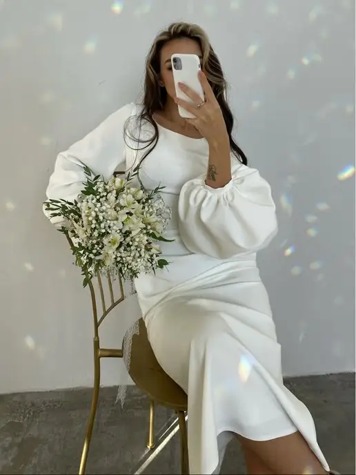 OZEROVA Wedding Dress Свадебное платье белое с рукавами, белый, фото 4