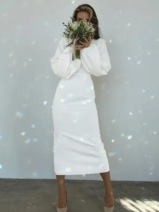 OZEROVA Wedding Dress Свадебное платье белое с рукавами, белый, фото 6