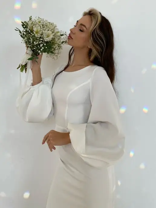 OZEROVA Wedding Dress Свадебное платье белое с рукавами, белый, фото 8