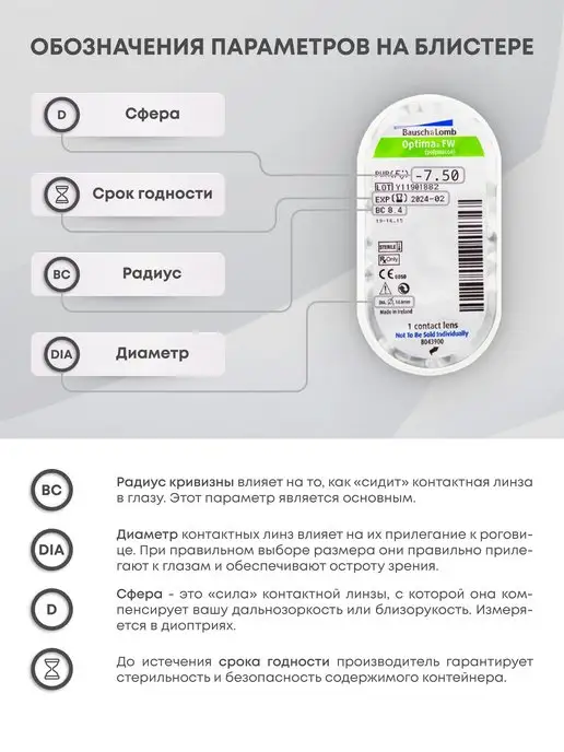 Bausch+Lomb Линзы Квартальные Optima FW -7.50, вариант, фото 4