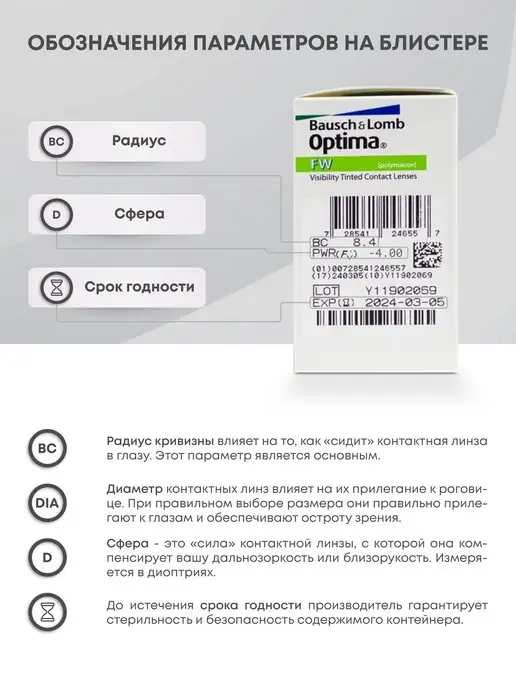 Bausch+Lomb Линзы Квартальные Optima FW -4.00, вариант, фото 3