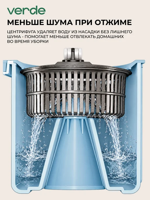 Verde Швабра с отжимом и ведром для пола, центрифуга 16 л Spin Mop, 16 л, фото 5