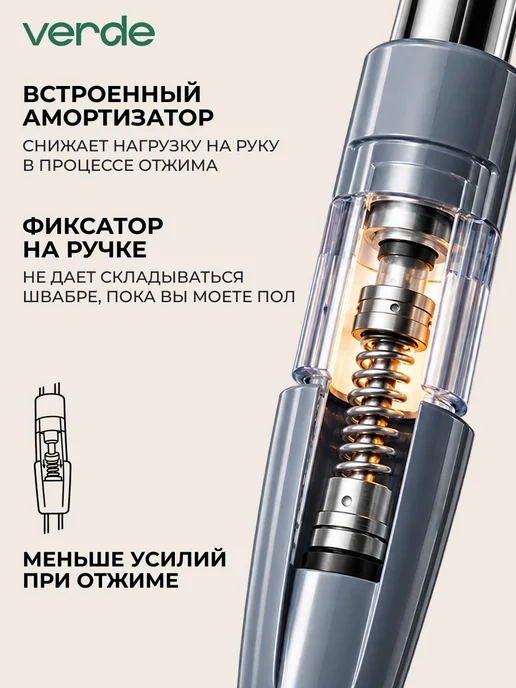 Verde Швабра с отжимом и ведром для пола, центрифуга 16 л Spin Mop, 16 л, фото 8