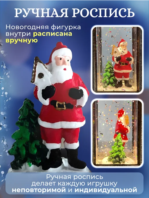 Fatrei Новогодний фонарь со снегом светильник подсветкой дед мороз, белый, фото 6