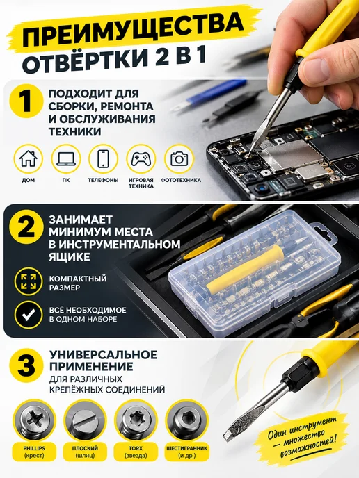 BEEZMOTO Отвертка двусторонняя 3″, 160 мм, универсальная, вариант, фото 2