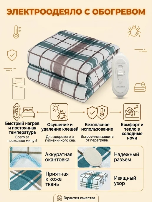 FixLike Электроодеяло плед матрас с обогревом 180х150 см, 180x150 см, фото 2